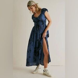 NWOT Free People Forget Me Not Midi Dress in Blue